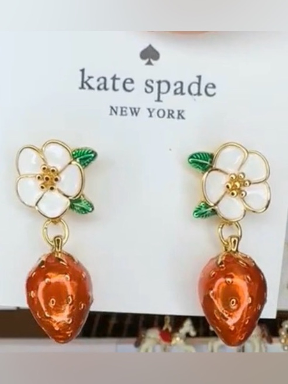 kate spade Kids White Flower Earrings with Orange Strawberry Drops